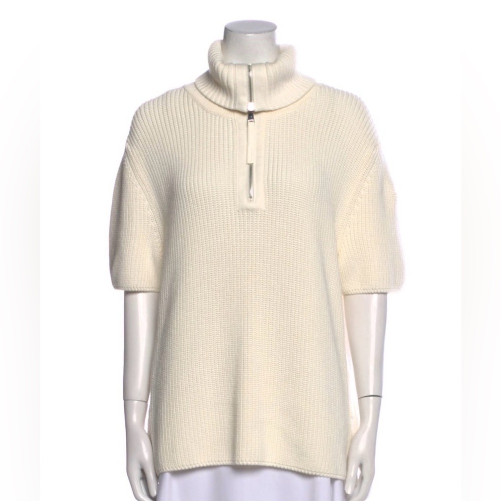 NEW MONCLER XL STRETCH Cream Sweater with quarter -Zip MOCK TUNIC